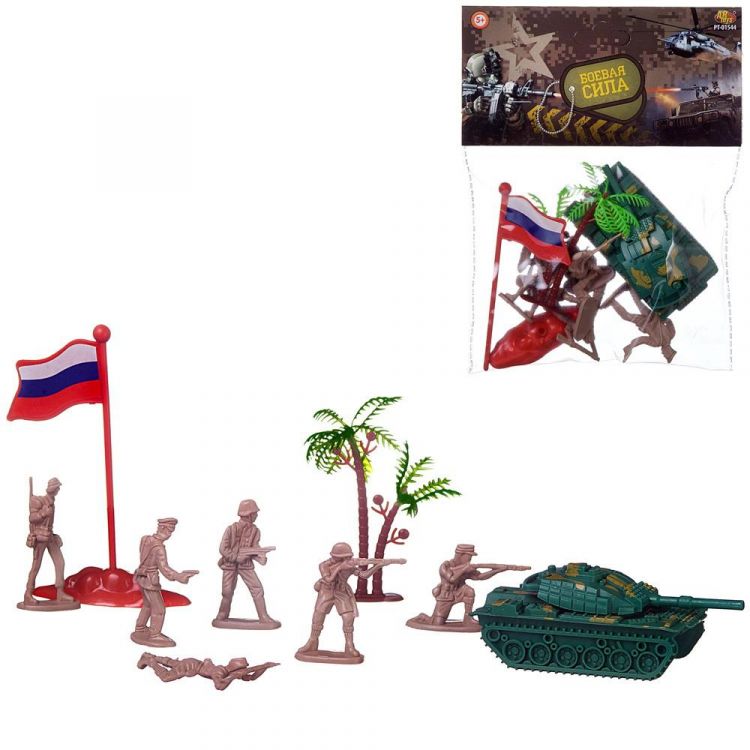 ABtoys (АБтойс) PT-01544 Игровой набор Abtoys Боевая сила 9 предметов (танк-бронетранспортер, солдатики, аксессуары)
