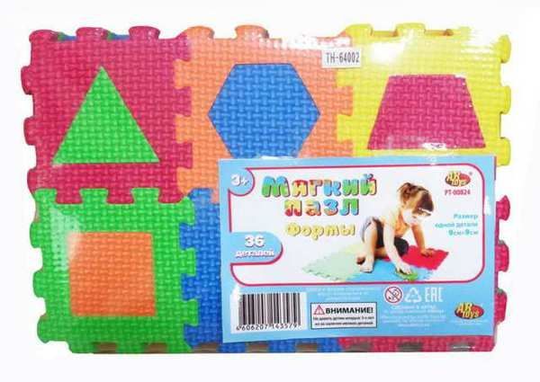 ABtoys PT-01340 Коврик-пазл "Мягкие пазлы" Изучаем формы, 74 детали