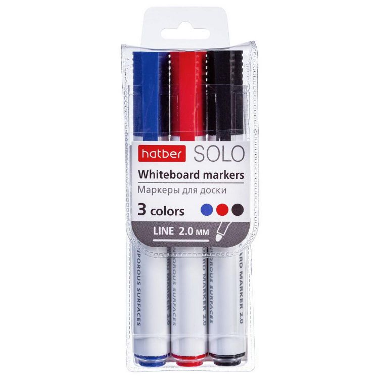 Hatber WB-066140 Набор маркеров Hatber для магнитно-маркерных досок Solo закругленный пишущий узел 2мм 3шт