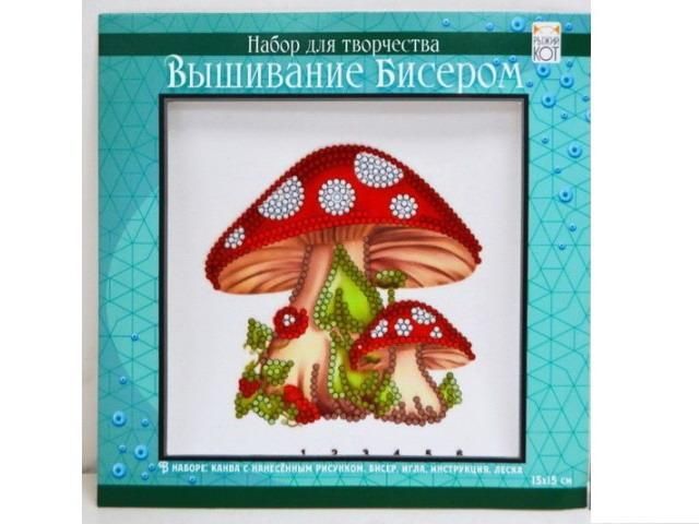 Рыжий кот BL122 Набор для вышивания бисером 15x15см(частичное заполнение,канва с рис) Яркие грибочки Рыжий кот BL122 Набор для вышивания бисером 15x15см(частичное заполнение,канва с рис) Яркие грибочки