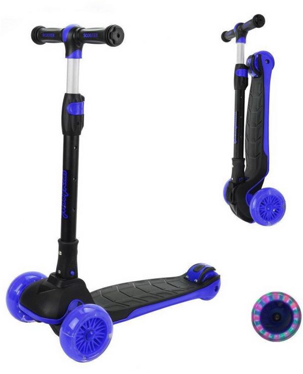 Moby Kids 641279 Самокат Moby Kids Runner складной с подсветкой, фиолетовый, широкая дека и колесо 120* 40 мм PU