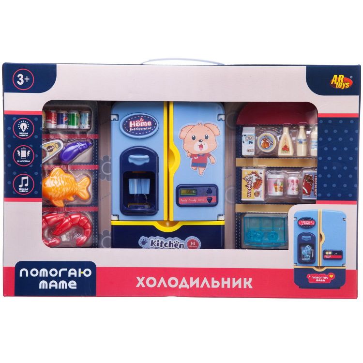 ABtoys (АБтойс) PT-01551 Игрушечная техника ABtoys Помогаю Маме Холодильник синий с продуктами на батарейках