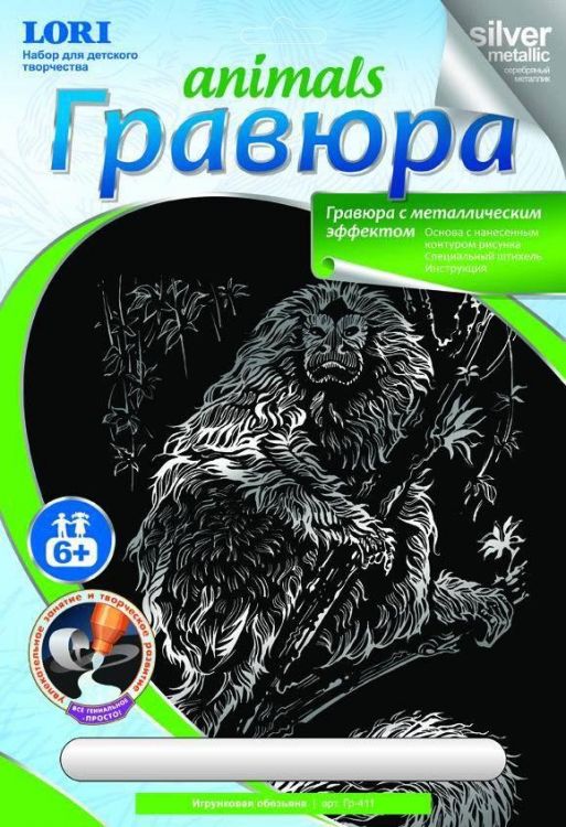 Гравюра на серебре Игрунковая обезьяна