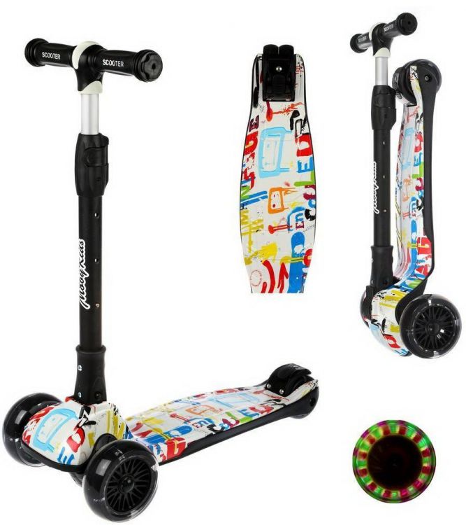 Moby Kids 641416 Самокат Moby Kids Art складной с подсветкой, широкая дека и колесо 120*40 мм PU