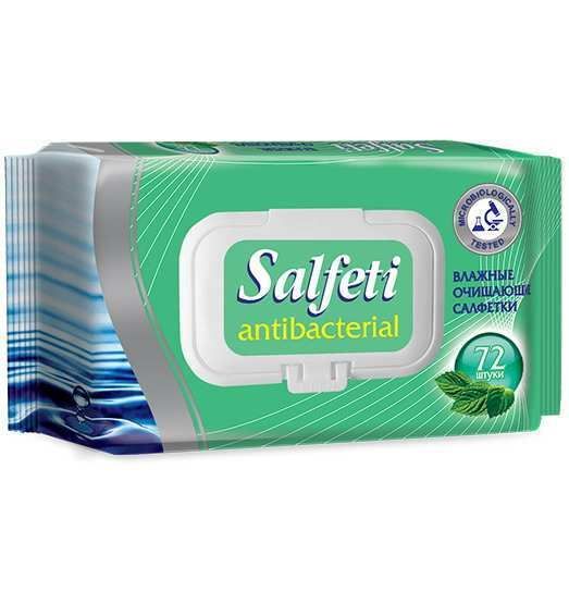 Salfeti Ins-SA-72 Салфетки влажные антибактериальные, контейнер с пластиковым клапаном, 72 шт.