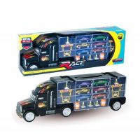 Junfa Toys LA-012 Автовоз с металлическими машинками и дорожными знаками + настольная игра