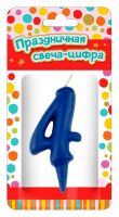 ND Play 297375 Свеча для торта ND Play Тортик цифра 4 парафиновая, цвет синий
