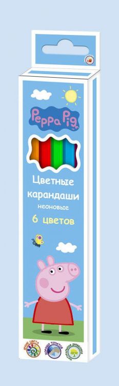 РОСМЭН 32062 Карандаши цветные Свинка Пеппа, 6 цветов неон 