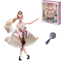Junfa WJ-21537/модель2 Кукла Junfa Atinil (Атинил) Весенняя свежесть в платье (розовый с цветами верх и воздушная юбка) с сумочкой и расческой, 28см