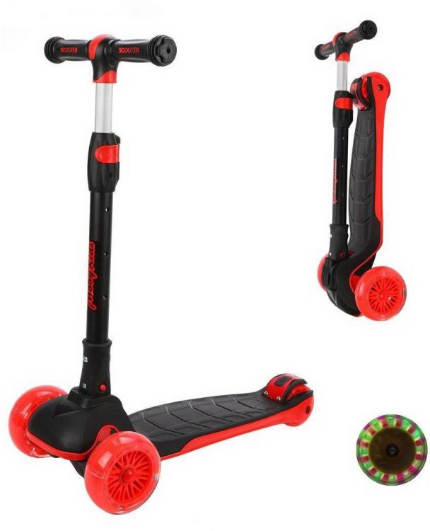 Moby Kids 641278 Самокат Moby Kids Runner складной с подсветкой, красный, широкая дека и колесо 120*40 мм PU