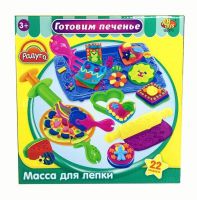 MERX Limited 103573 Игровой набор Масса для лепки Готовим печенье, 4 баночки разных цветов с  тематическими аксессуарами, 22 предмета