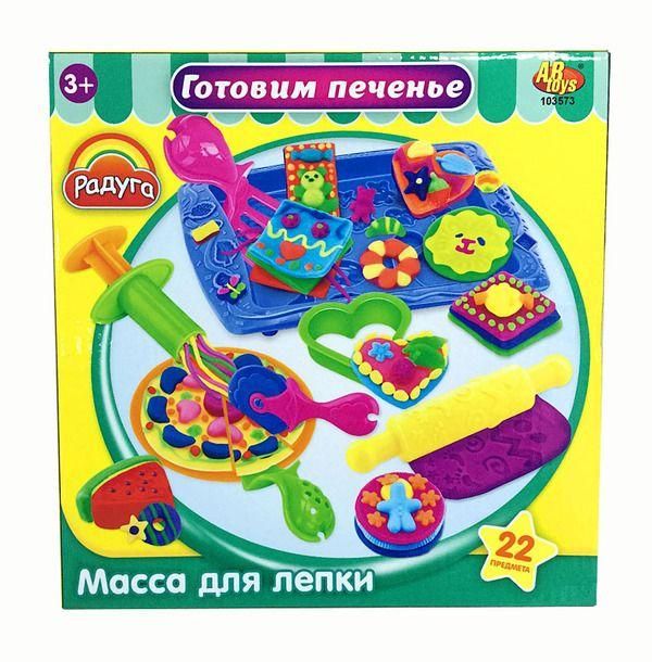 MERX Limited 103573 Игровой набор Масса для лепки Готовим печенье, 4 баночки разных цветов с  тематическими аксессуарами, 22 предмета
