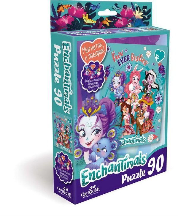 ORIGAMI 03552 Пазл 90 Энчантималс Fur ever Besties (магнитик в подарок)