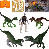 Junfa WA-19272 Игровой набор Junfa Динозавры (2 больших динозавра, 2 маленьких динозавра, детали для сборки динозавра, фигурка человека, чемоданчик) свет, звук