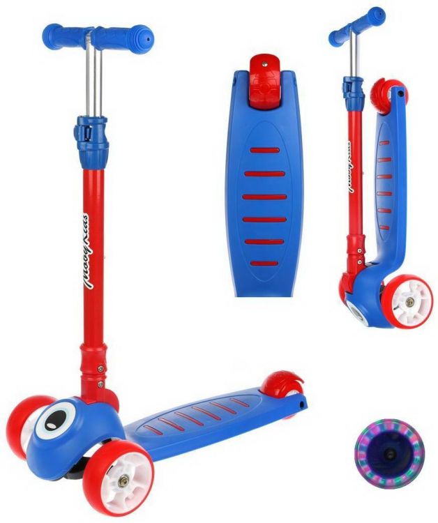 Moby Kids 641415 Самокат Moby Kids Sputnik складной с подсветкой, синий 120*40 мм PU
