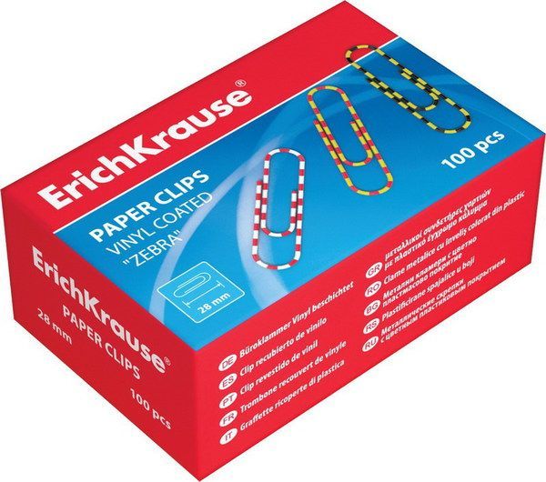 24873EK Скрепки металлические с виниловым покрытием ErichKrause® Zebra цветные, 28мм