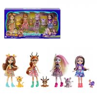 Mattel GYN57 Энчантималс Набор Друзья в Солнечной Саванне, 4 куклы с питомцами, 15 см