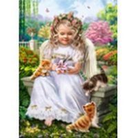 Рыжий кот Х-8293 Холст с красками 40х50 см по номерам. АНГЕЛ С КОТЯТАМИ