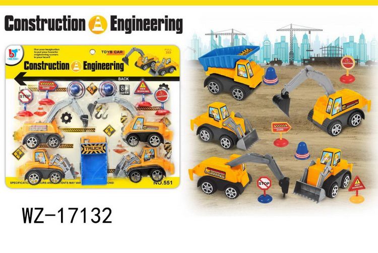 Junfa WZ-17132 Игровой набор Junfa Строительная техника (5 инерционных машинок и дорожные знаки)