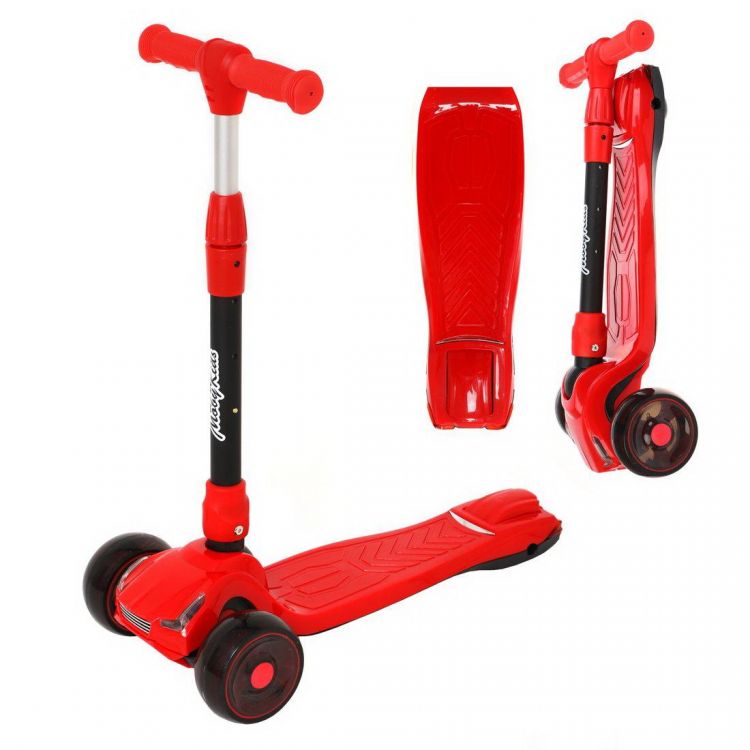 Moby Kids 641419 Самокат Moby Kids Truck складной с подсветкой красный, широкая дека и колесо 120*40 мм PU