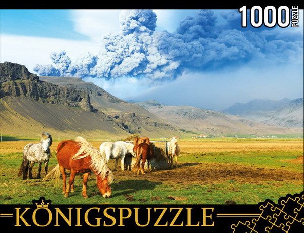 Konigspuzzle КБК1000-6463 Пазл Лошади и вулкан, 1000 элементов