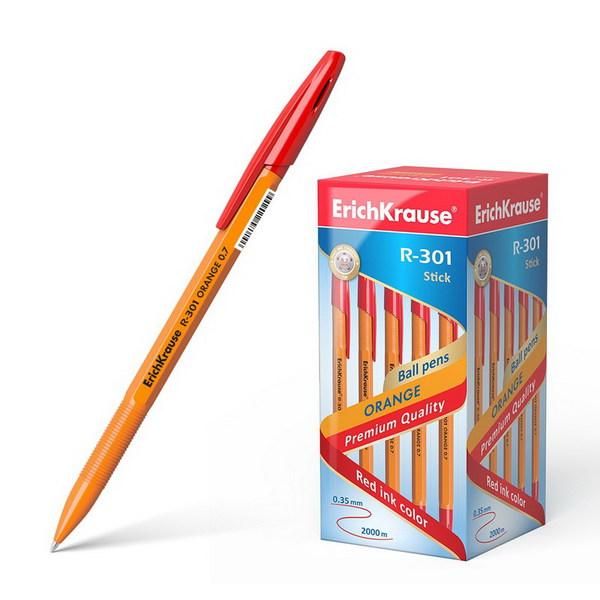 ErichKrause 43196 Ручка шариковая R-301 Orange Stick 0.7, красные чернила