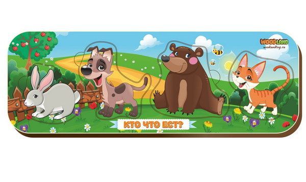 СИБИРСКИЙ СУВЕНИР 011902 Вкладыш "Кто что ест?", кролик-собака-медведь-кошка