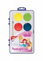 Акварель Disney "Принцессы" 6 цветов, в пластике