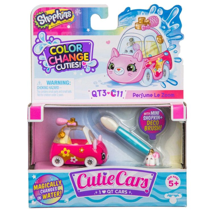Moose 57132 Машинка Cutie Car S3, меняющая цвет с кисточкой и фигуркой Шопкинс, Perfume Le Zoom