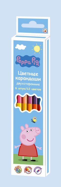 РОСМЭН 32067 Карандаши цветные двусторонние Свинка Пеппа, 6штук/12 цветов