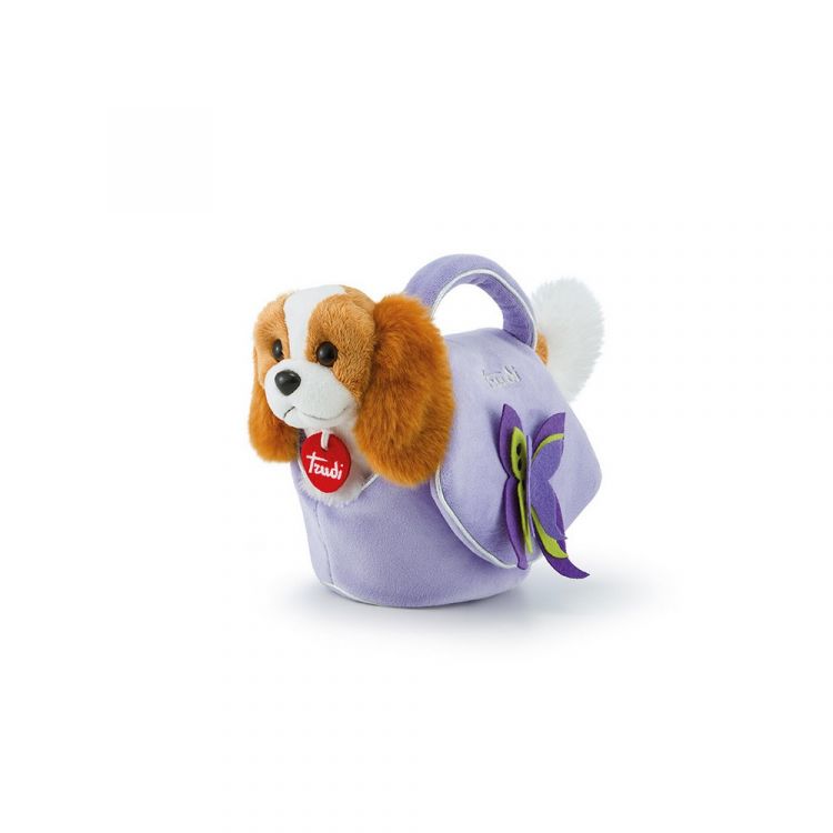 Trudi Pets 29717 Мягкая игрушка Щенок Кавалер Кинг Чарльз спаниель в лиловой сумочке, 15 см