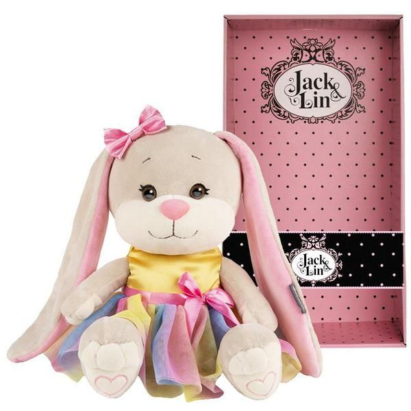 Maxitoys JL-022006-25 Jack&Lin Мягкая игрушка Зайка Лин в радужном платье, 25 см