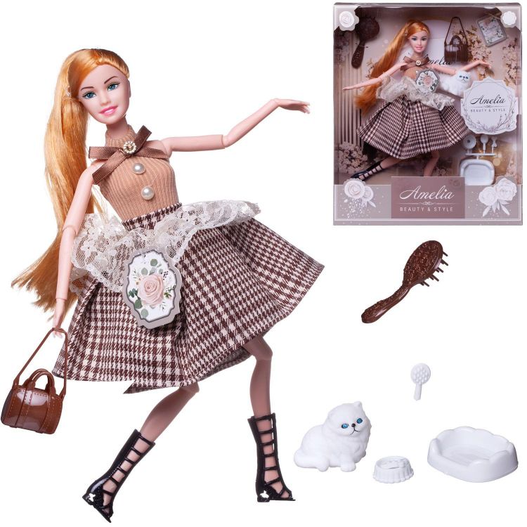 ABtoys (АБтойс) PT-01618 Кукла ABtoys "Amelia. Современный шик" в платье с юбкой в клетку, светлые волосы 30см