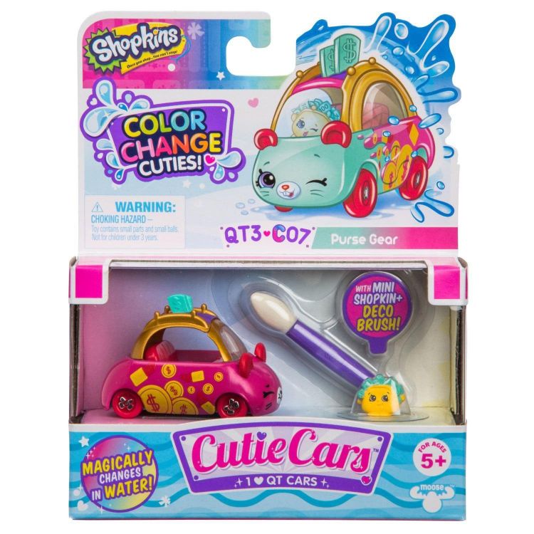 Moose 57134 Машинка Cutie Car S3, меняющая цвет с кисточкой и фигуркой Шопкинс, Purse Gear