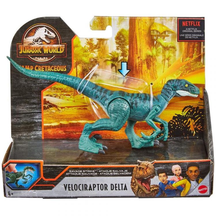 Mattel GNJ20 Jurassic World Фигурка базовая Динозавр Велоцираптор Дельта, 20 см