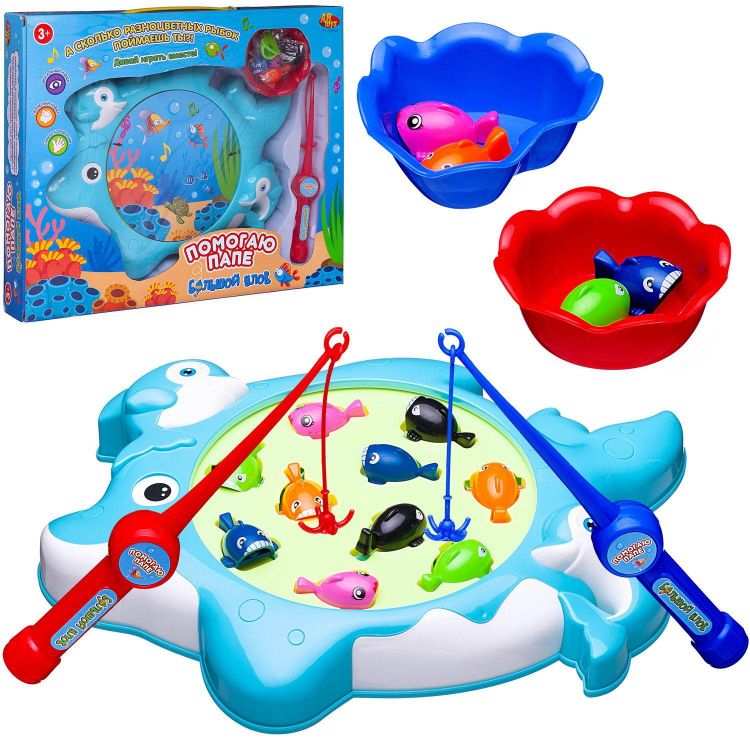 ABtoys (АБтойс) PT-00944/голубая Настольная игра ABtoys Помогаю Папе Рыбалка "Большой улов" голубой аквариум, 2 удочки, 10 рыбок