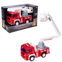 ABtoys (АБтойс) C-00453 Машинка инерционная ABtoys Пожарная машина с белой лестницей со звуковыми и световыми эффектами 1:20, 24x12x15.5 см