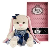 Maxitoys JL-022004-25 Jack&Lin Мягкая игрушка Зайка Лин в сине-белом платье с бантом, 25 см