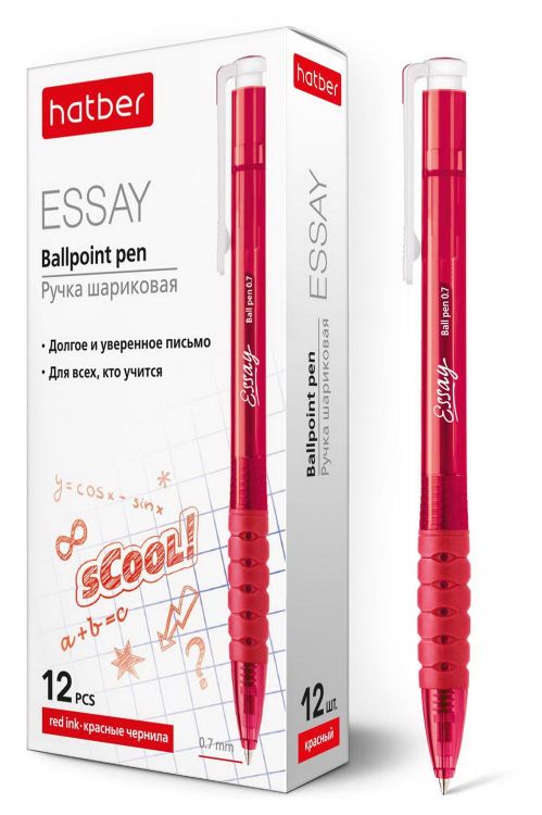 Hatber BP-058651 Ручка Hatber шариковая Автоматическая Essay Красная 0,7мм с резиновым грипом чернила на масляной основе 12шт Hatber BP-058651 Ручка Hatber шариковая Автоматическая Essay Красная 0,7мм с резиновым грипом чернила на масляной основе 12шт
