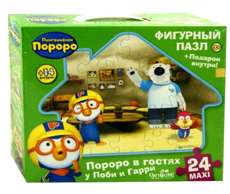 ORIGAMI 02118 Пазл контурный Пороро в гостях у Поби и Гарри, 24 элемента