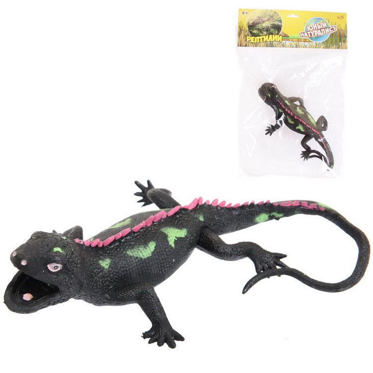 ABtoys (АБтойс) PT-01723 Фигурка Abtoys Юный натуралист Рептилии Ящерица (черная, с зелеными пятнами и шипами на спине), термопластичная резина