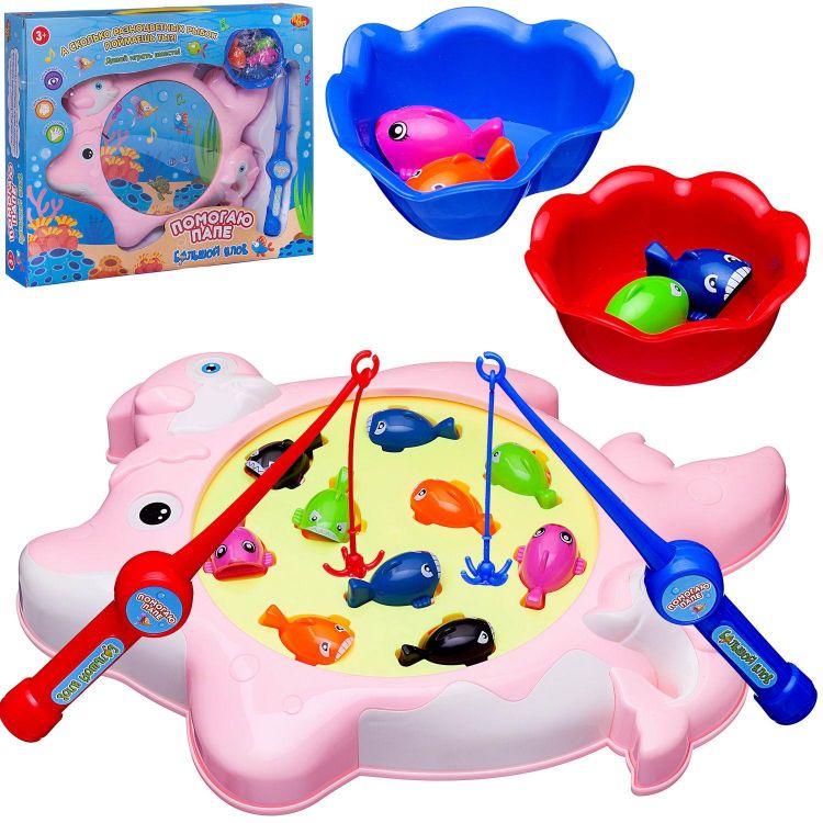 ABtoys (АБтойс) PT-00944/розовая Настольная игра ABtoys Помогаю Папе Рыбалка "Большой улов" розовый аквариум, 2 удочки, 10 рыбок