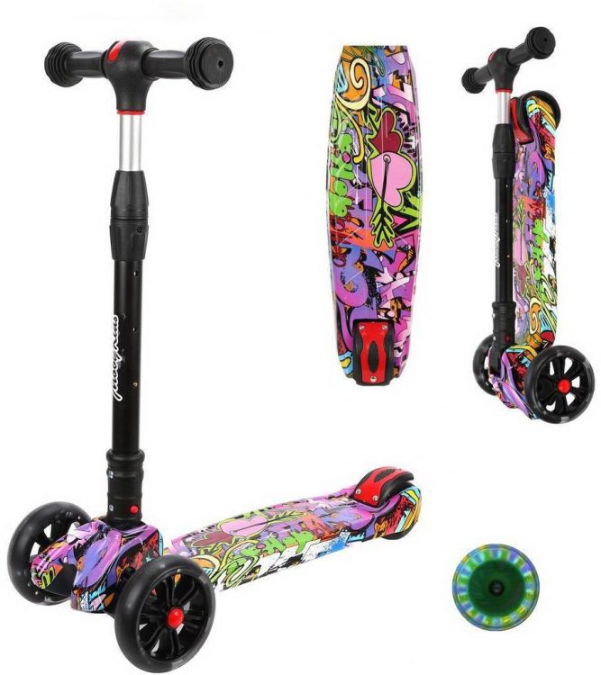 Moby Kids 641277 Самокат Moby Kids Гигант складной с подсветкой, широкая дека и колесо 135*90 мм PU