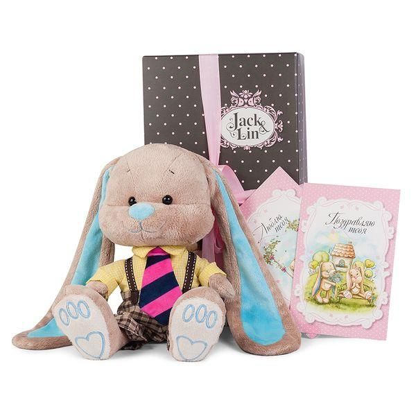 Maxitoys JL-025-25 Jack&Lin Мягкая игрушка Зайчик Жак в полосатом галстуке, 25 см