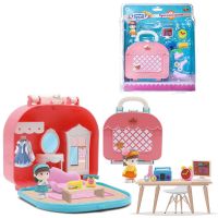 ABtoys (АБтойс) PT-01465/розовый Игровой набор Abtoys В гостях у куклы. Сумочка-трансформер и куколка, в наборе с аксессуарами, розовый