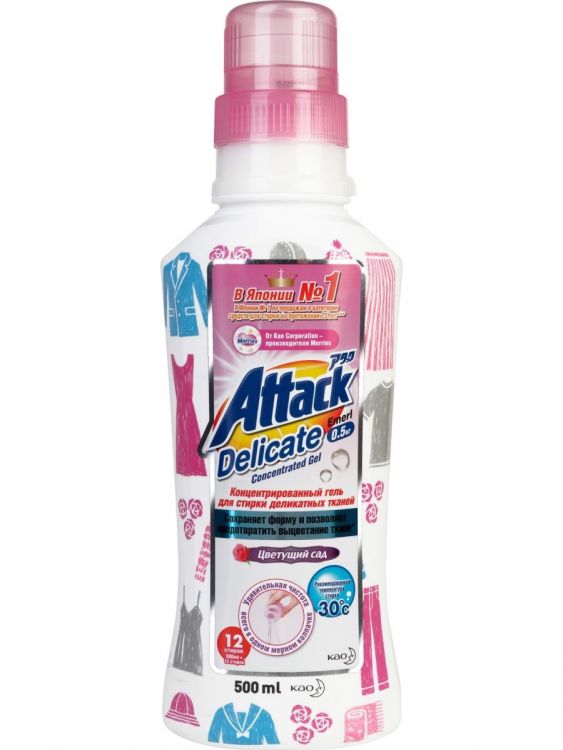 ATTACK 940362/413240 Гель для стирки Attack Delicate Emerl Концентрированный, Цветущий сад 500 мл