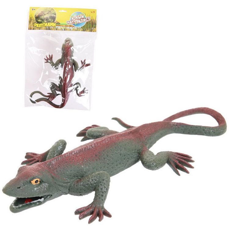 ABtoys (АБтойс) PT-01724 Фигурка Abtoys Юный натуралист Рептилии Ящерица (серо-зеленая с бордовыми вставками), термопластичная резина