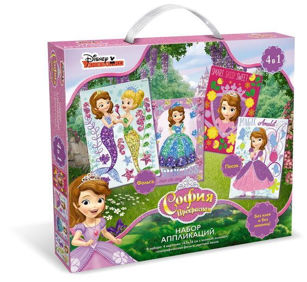 ORIGAMI 03200 Набор аппликаций 4 в1 Disney Sofia™.  "София Прекрасная", песок (2 карт), фольга (2 карт); в коробке