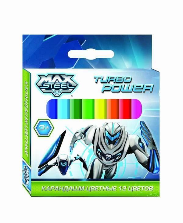 Карандаши цветные MAX STEEL 12 цветов, длина 88мм, картон.упаковкa