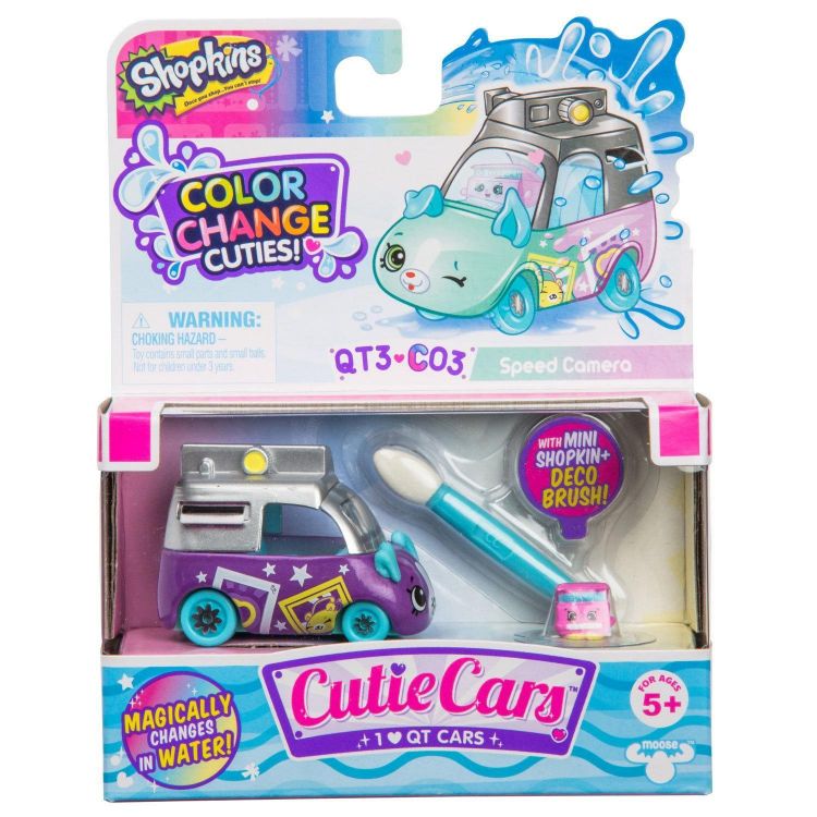 Moose 57401 Машинка Cutie Car S3, меняющая цвет с кисточкой и фигуркой Шопкинс, Speed Camera